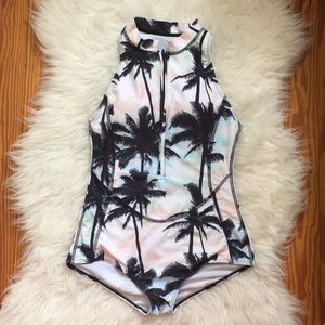 Zip up one piece swimsuit
